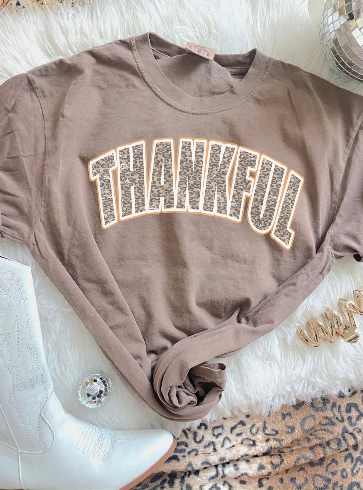 Thankful Leopard Varsity Tee