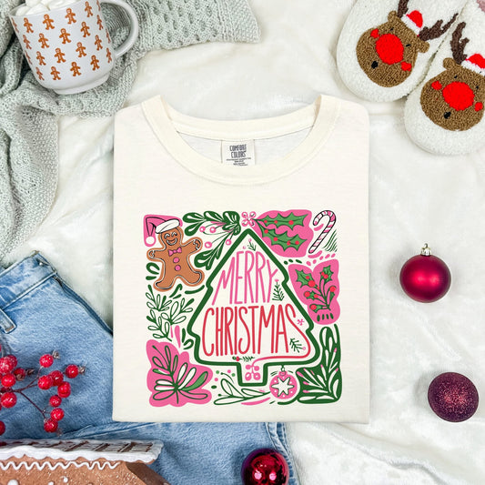 Merry Christmas Floral Graphic Tee