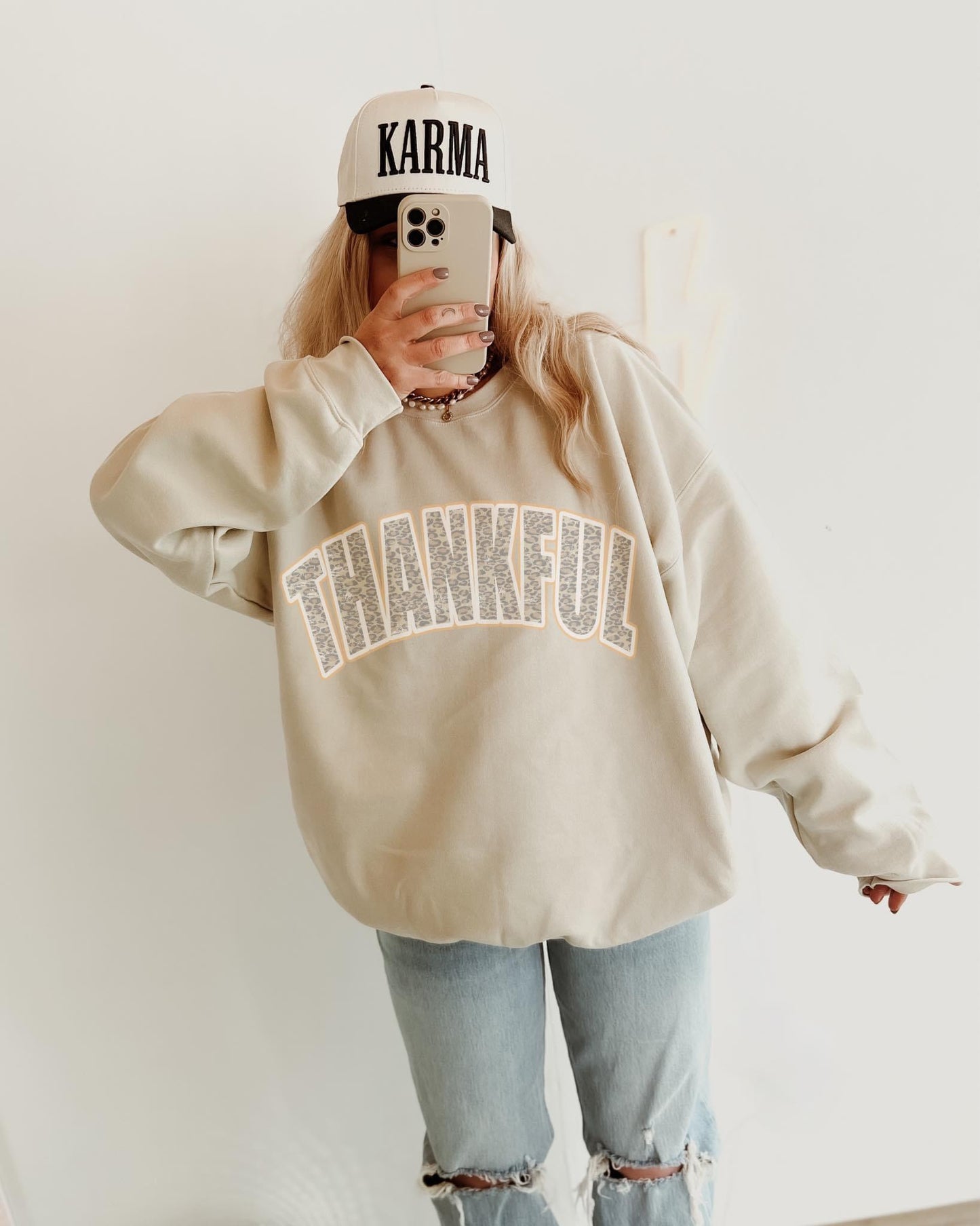 Thankful leopard crewneck sweatshirt