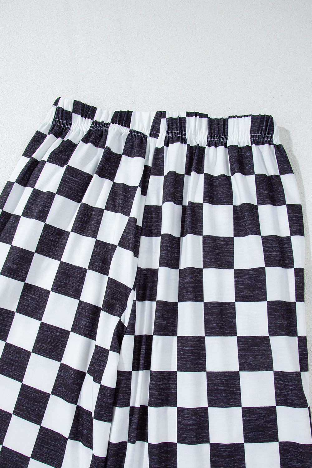 Black 2-Tone Checked Print High Waist Wide Leg Pants