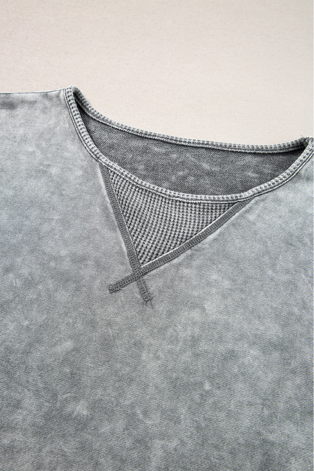 Gray Mineral Wash Exposed Seam Drop Shoulder Oversized Tee