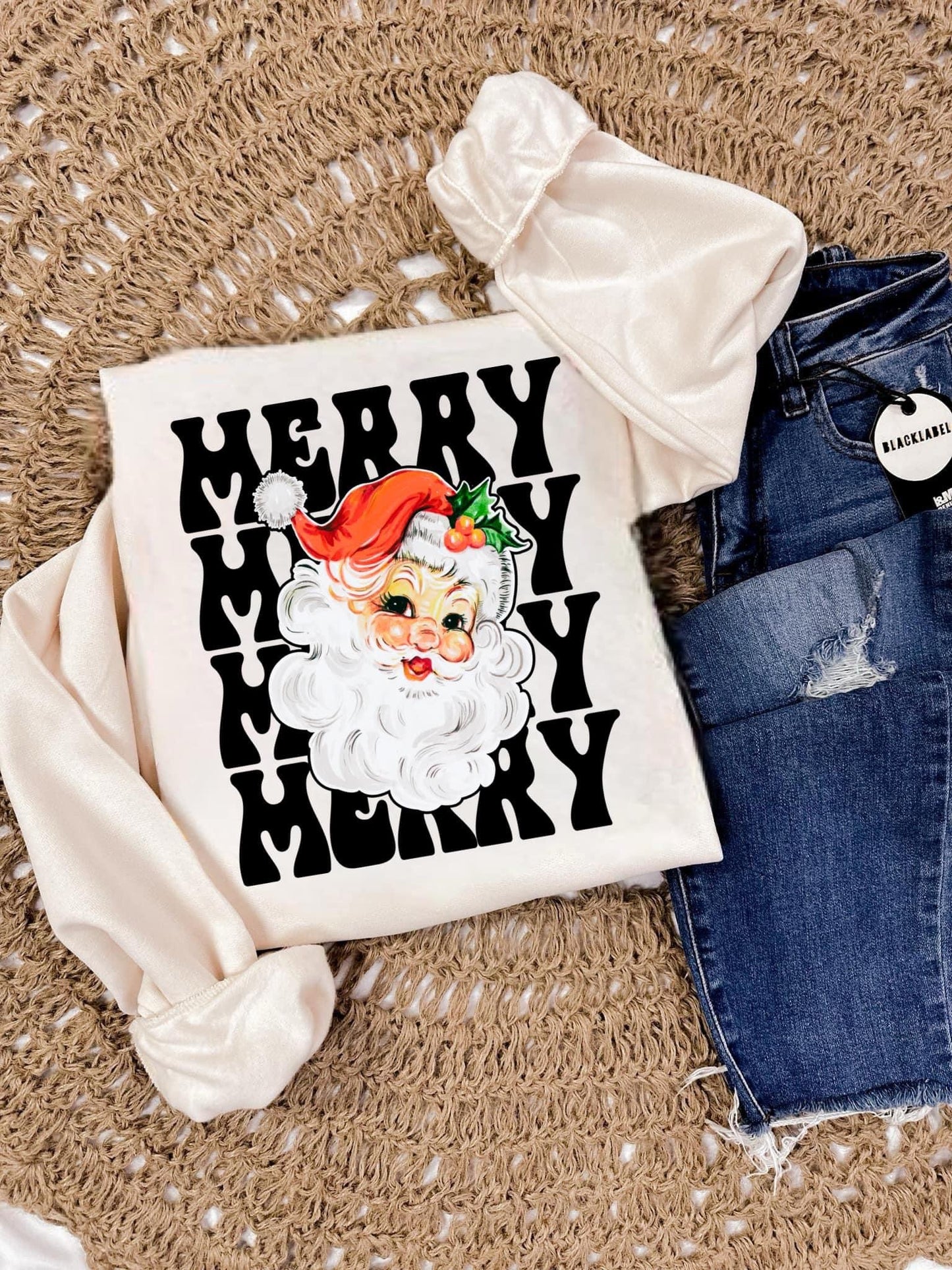 Merry Merry Merry Vintage Santa Crewneck Sweatshirt