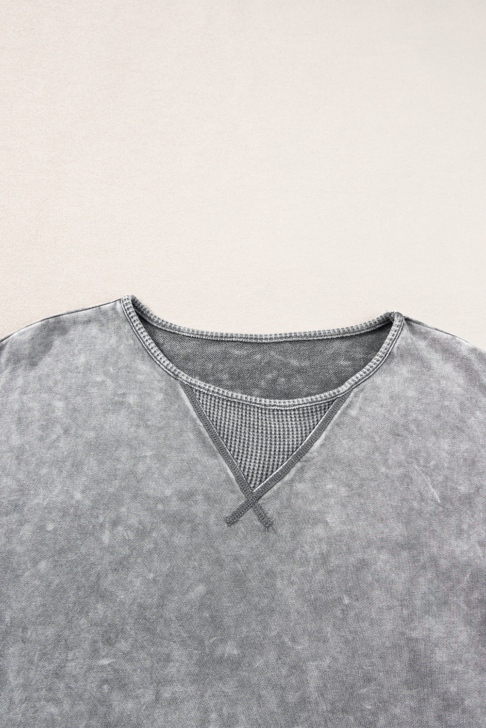 Gray Mineral Wash Exposed Seam Drop Shoulder Oversized Tee