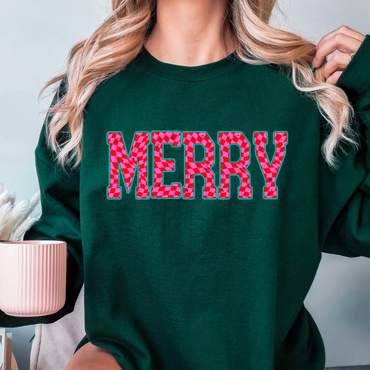 Merry Checkered Crewneck Sweatshirt