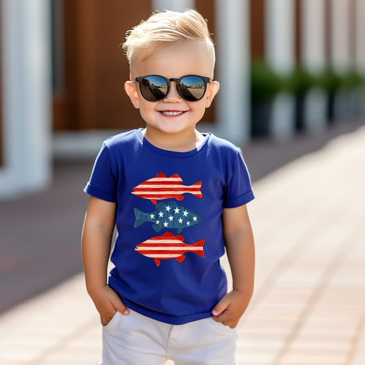 Red White & Blue Fish graphic tee