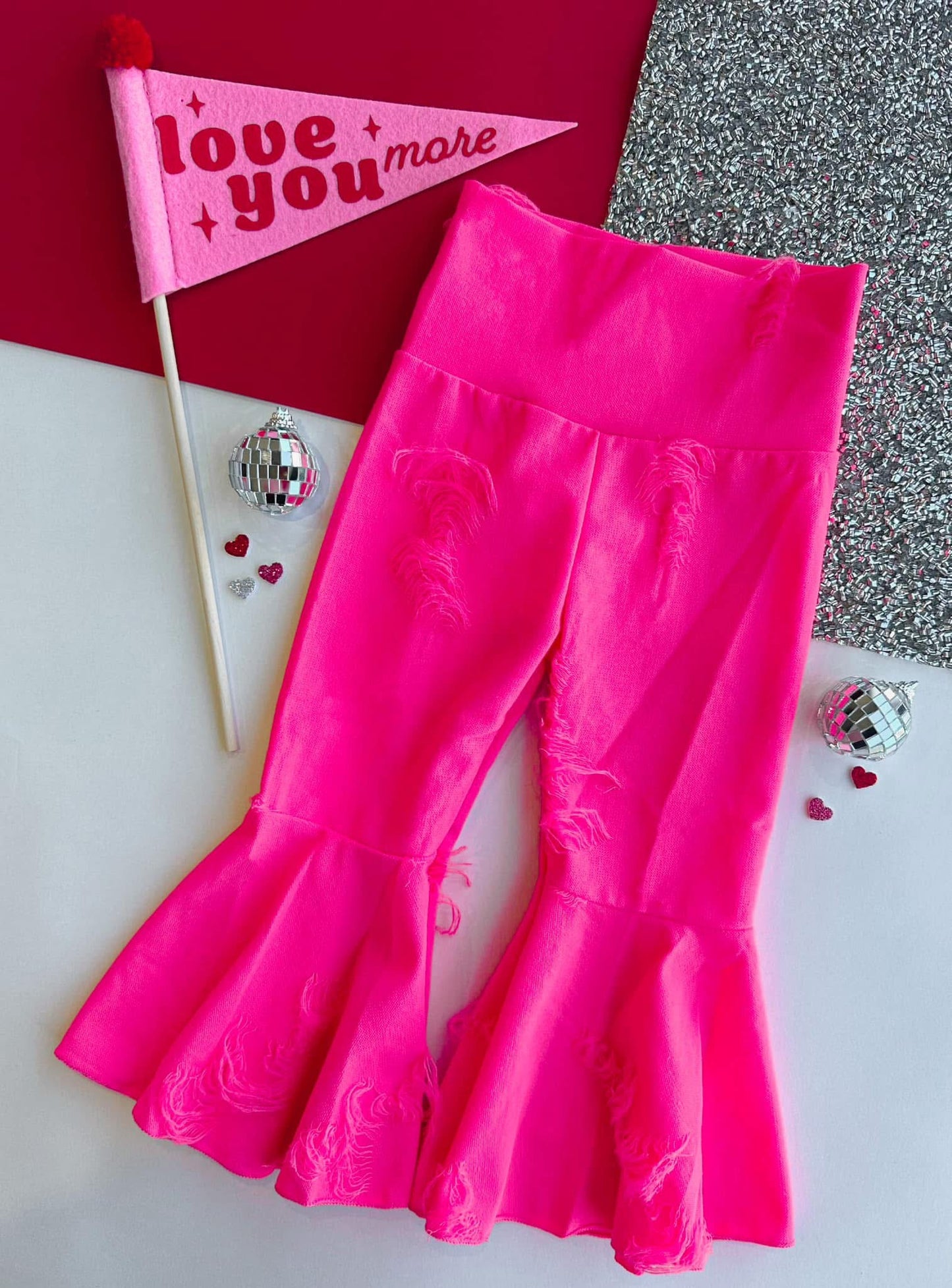 Neon Pink Bell Bottoms with distressing