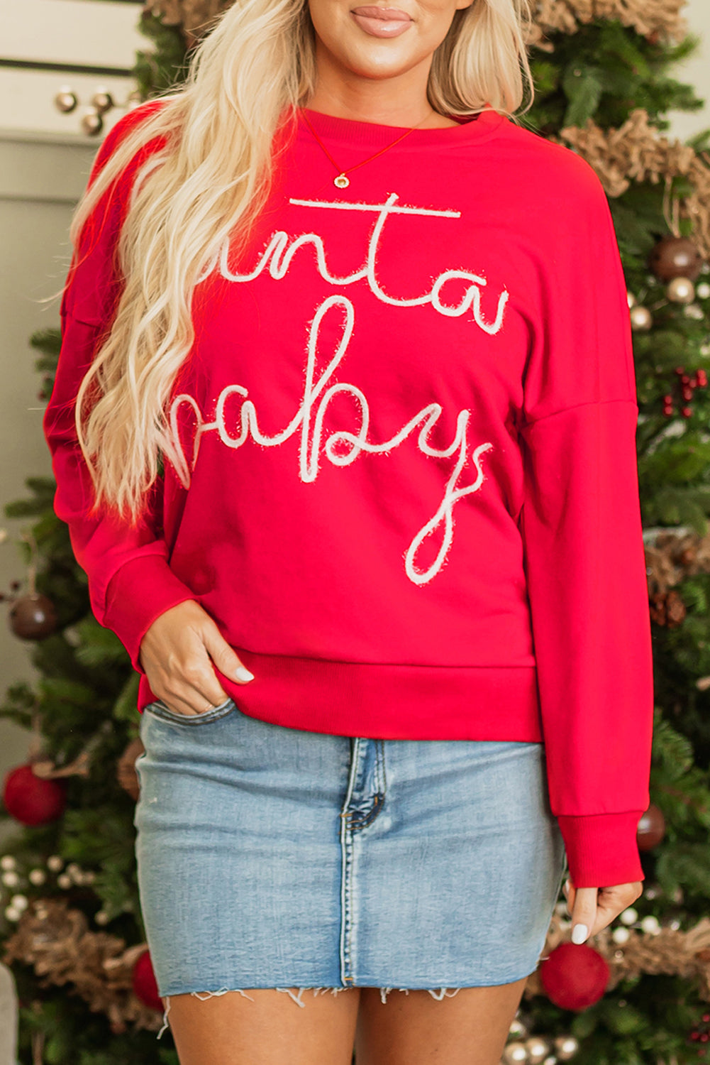 Fiery Red Christmas Santa Baby Tinsel Graphic Sweatshirt