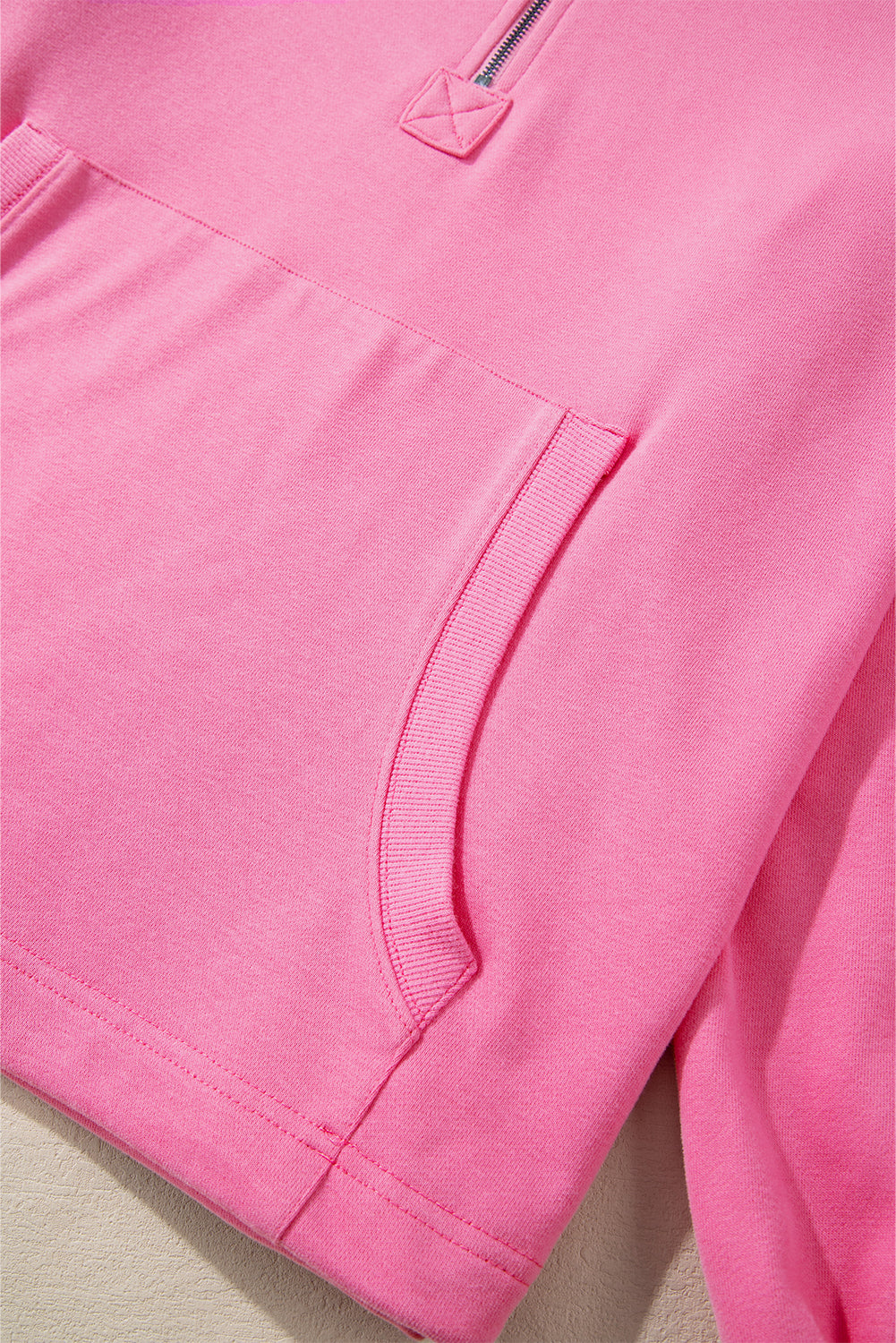 Bonbon Solid Kangaroo Pocket Half Zipper Oversized Hoodie