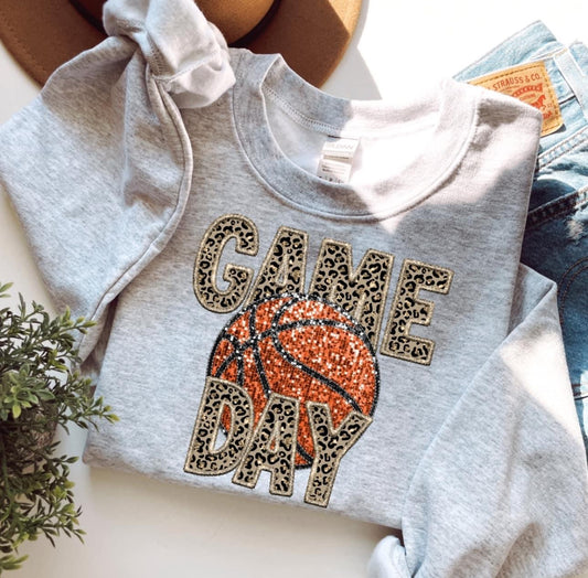 Game Day Leopard Faux Glitter Crewneck Sweatshirt