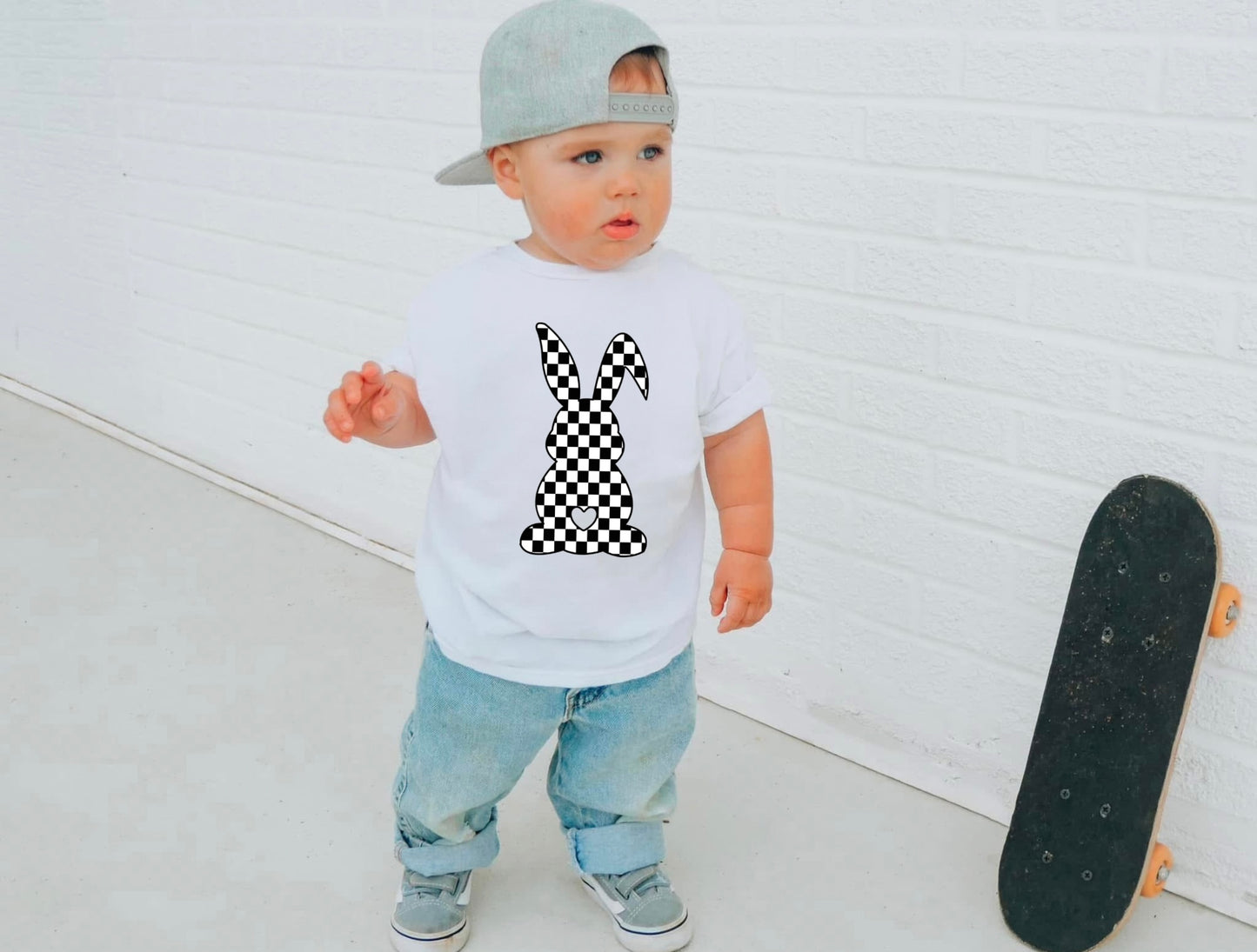 Boys Checkered Bunny graphic tee