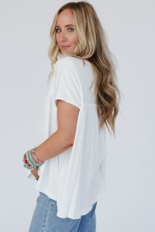 Ruffled Trim Loose Babydoll Tee