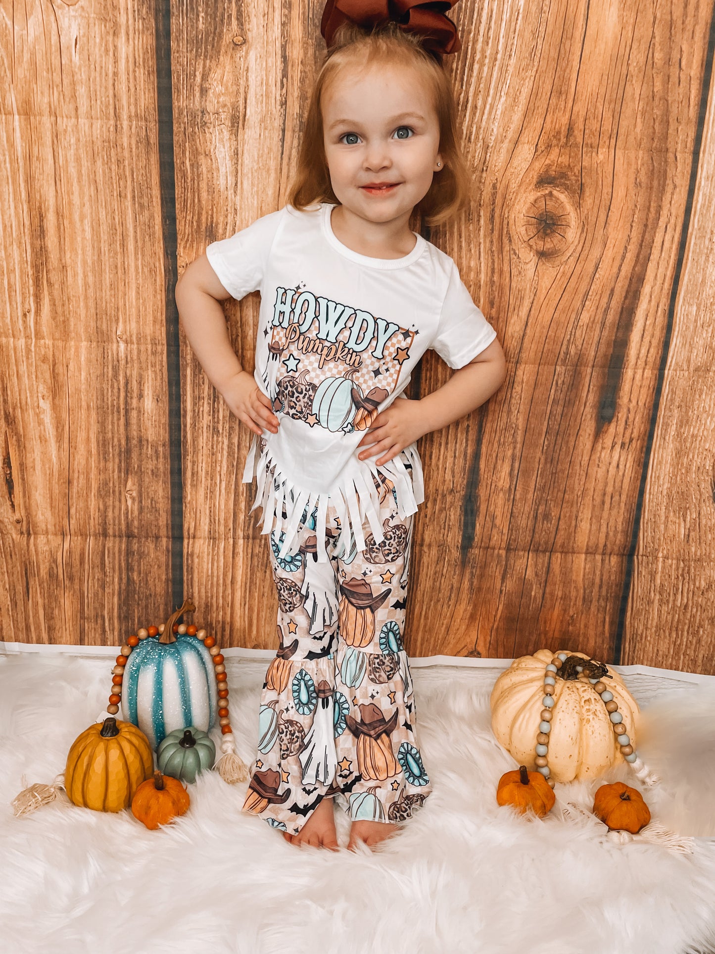 Howdy Ghost + Pumpkin Fringe Shirt Bell Set