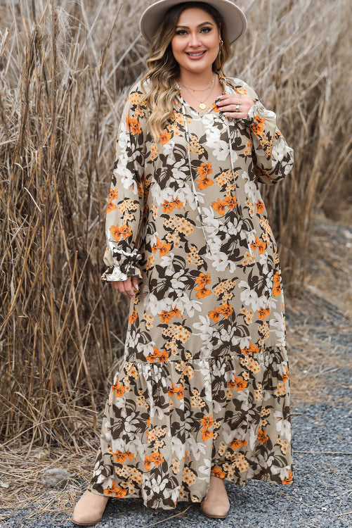 Multicolour Boho Flower Print Maxi Plus Size Dress