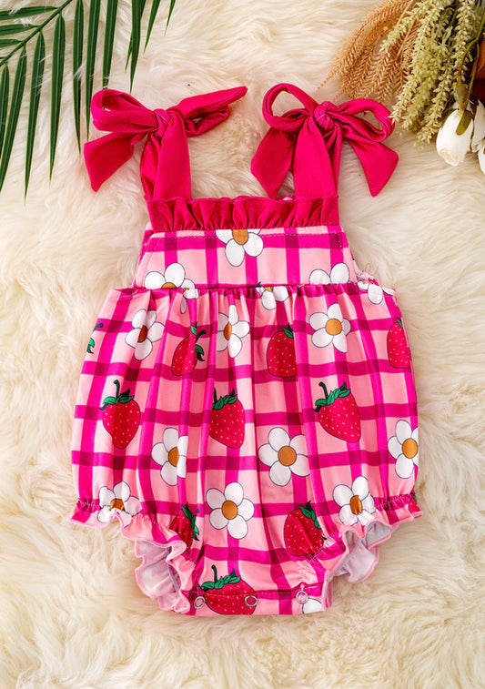 Strawberry plaid romper