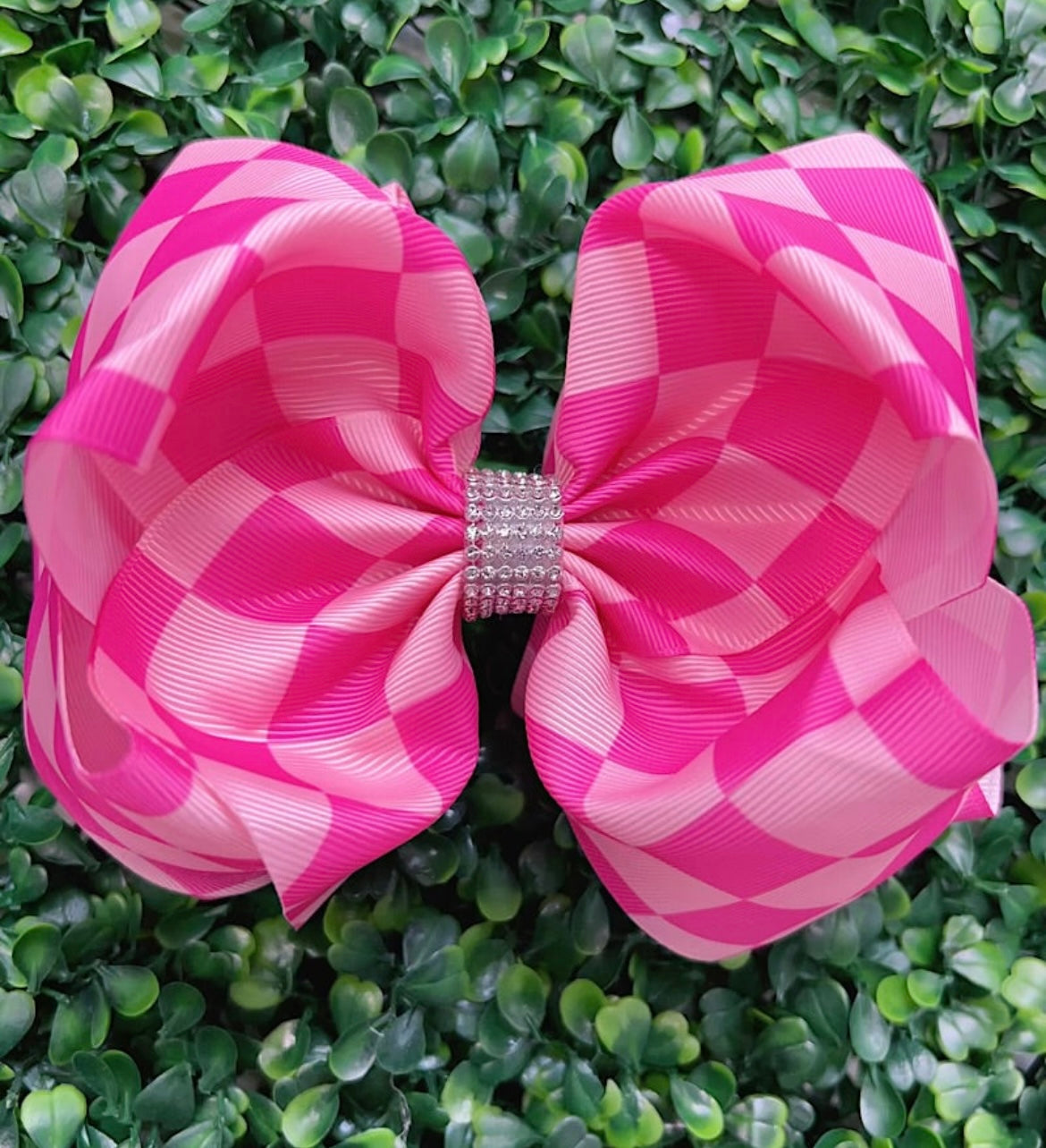 Pink Checkered Bling Bow