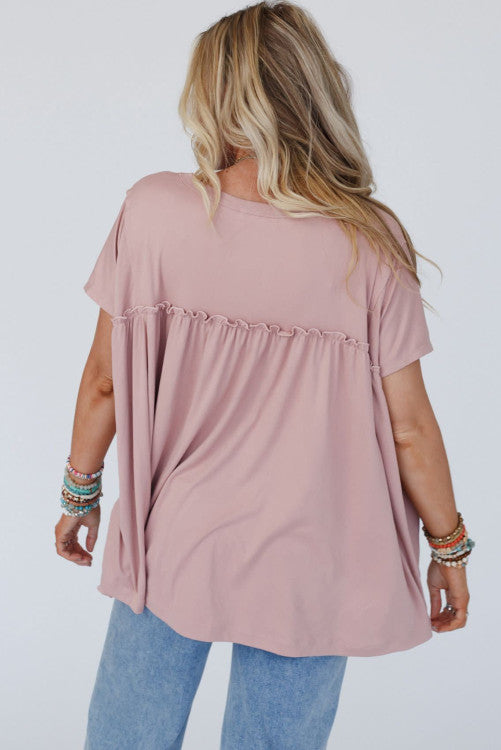 Ruffled Trim Loose Babydoll Tee