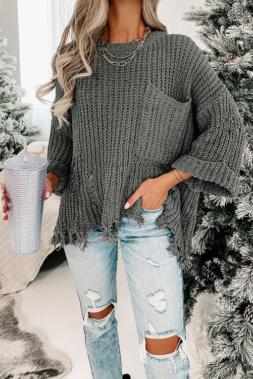 Gray Chunky Pullover Sweater