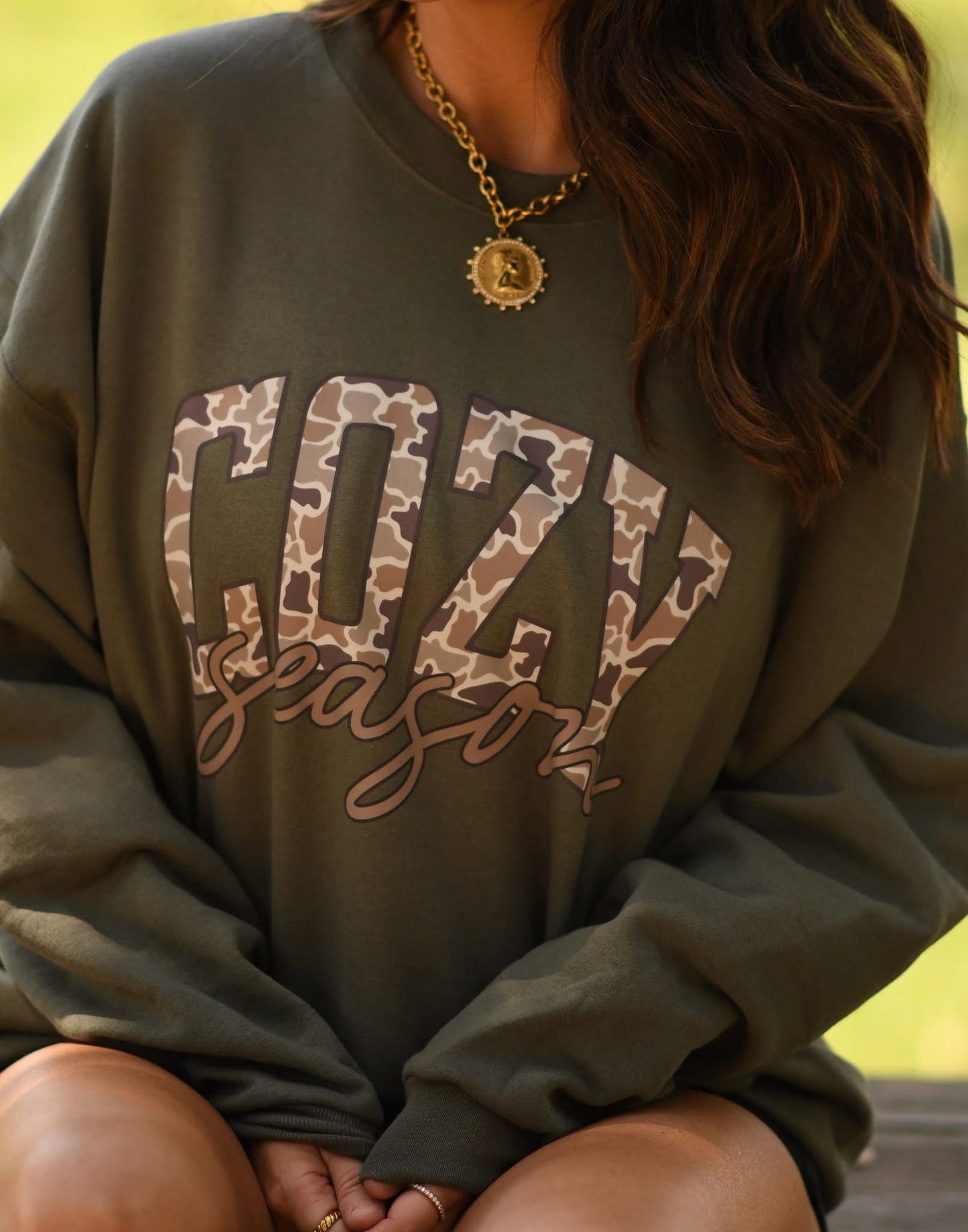Cozy Season Camo Varsity Sweatshirt