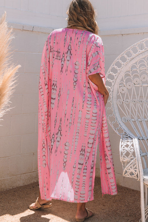 Pink Bohemian Tie Dye Oversize Long Kimono