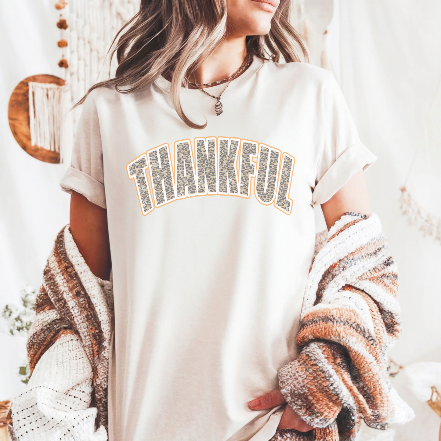 Thankful Leopard Varsity Tee