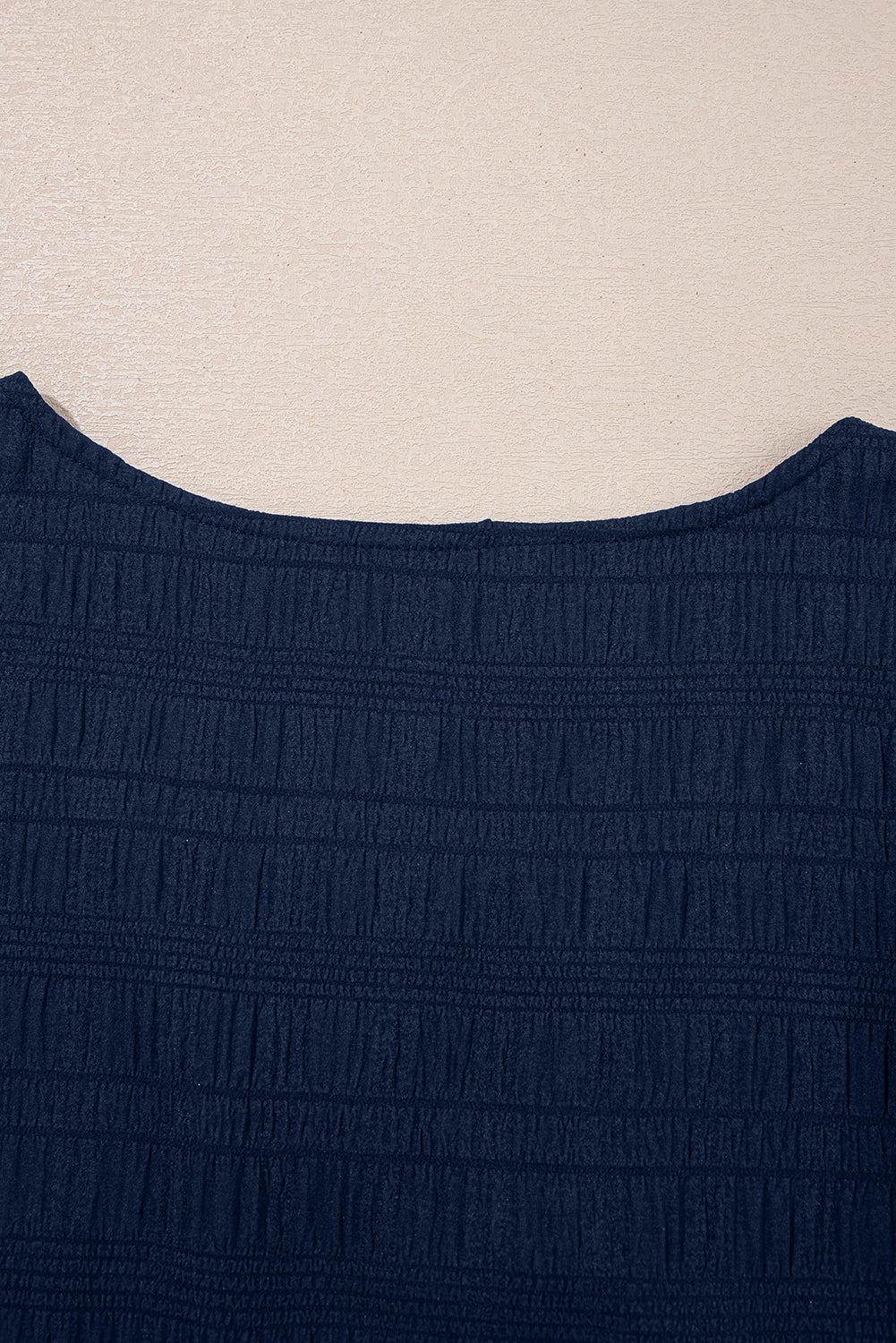Dark blue Textured Square Neck Top and Shirred High Waist Shorts Set