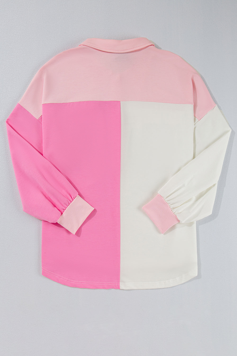 Bonbon Color Block Chest Pockets Half Button Plus Size Sweatshirt