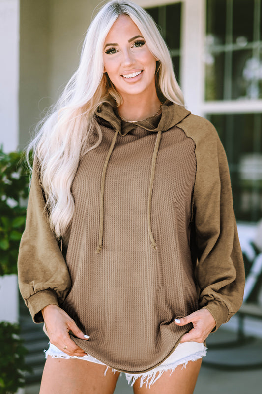 Khaki Waffled Expose Seam Drawstring Hoodie