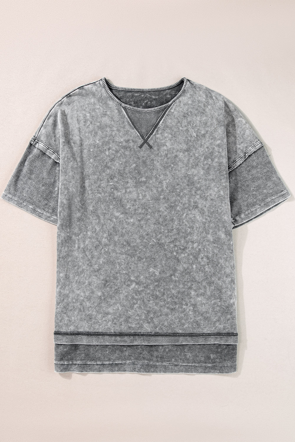 Gray Mineral Wash Exposed Seam Drop Shoulder Oversized Tee