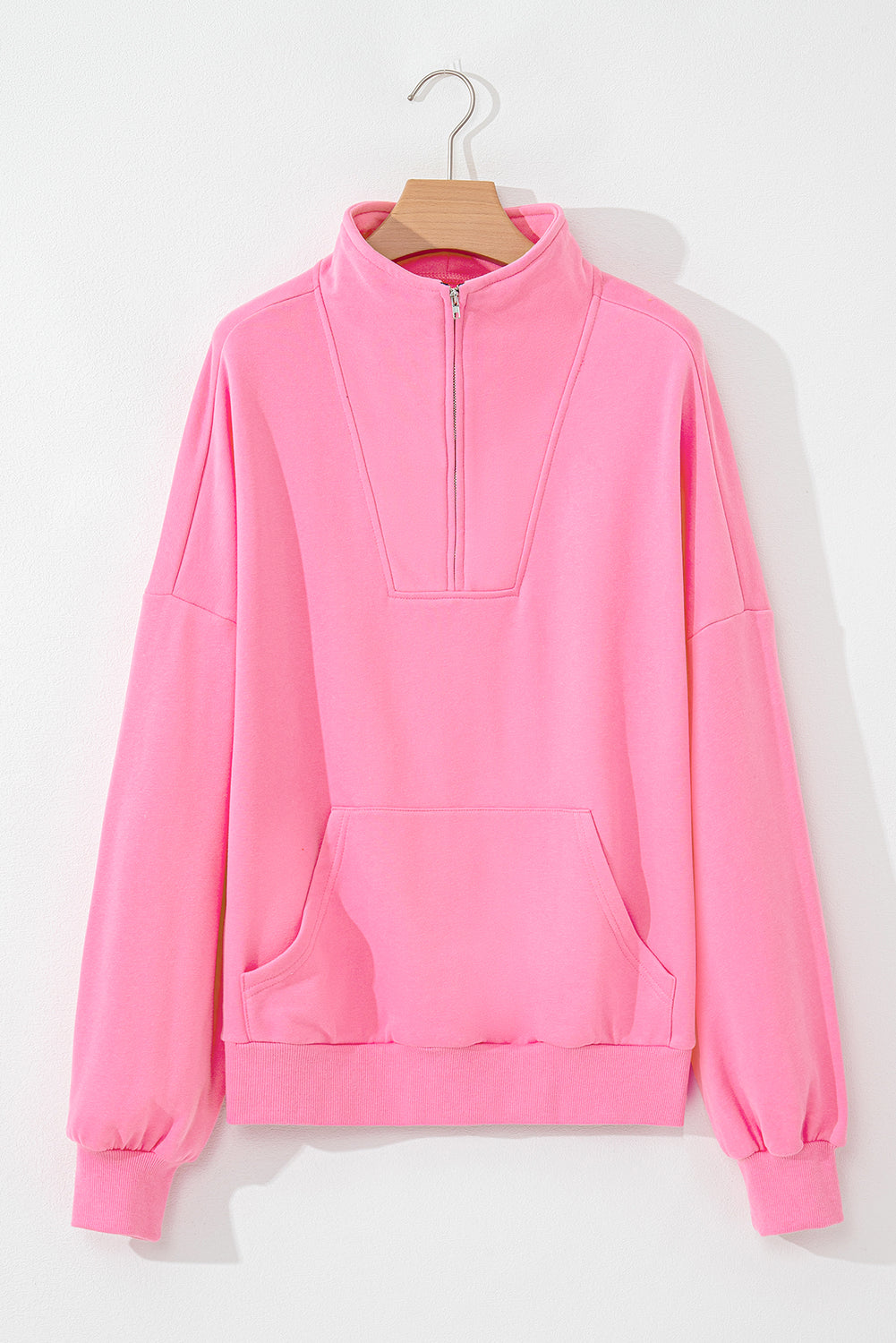 Bonbon Zip-up Stand Neck Kangaroo Pocket Sweatshirt