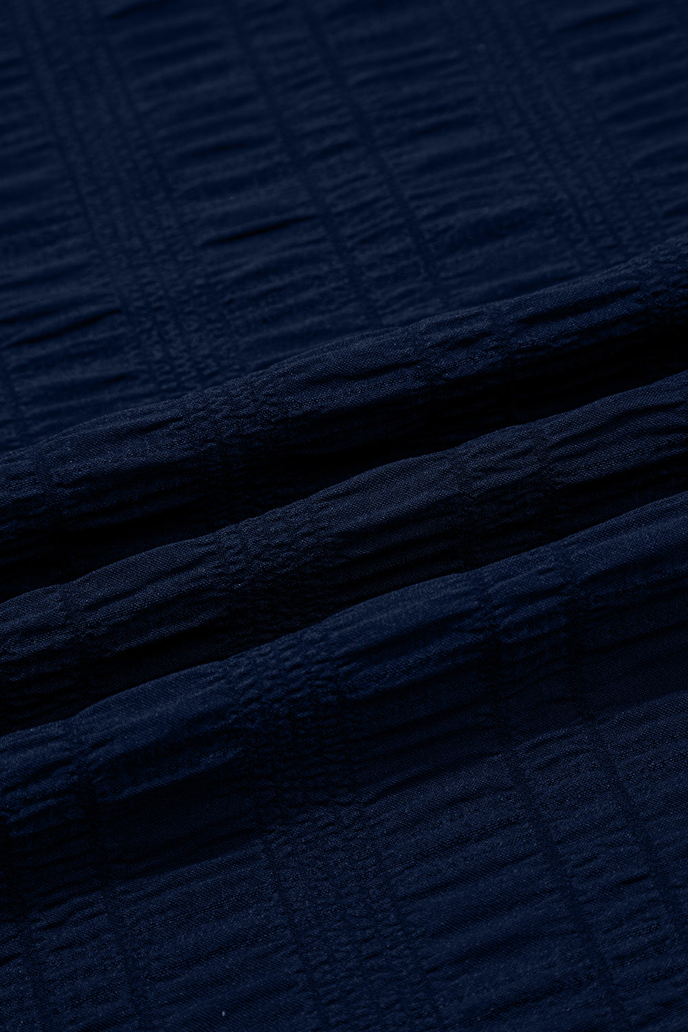 Dark blue Textured Square Neck Top and Shirred High Waist Shorts Set