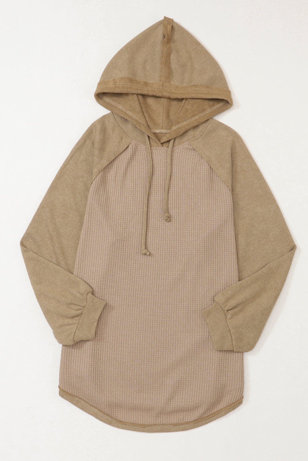 Khaki Waffled Expose Seam Drawstring Hoodie