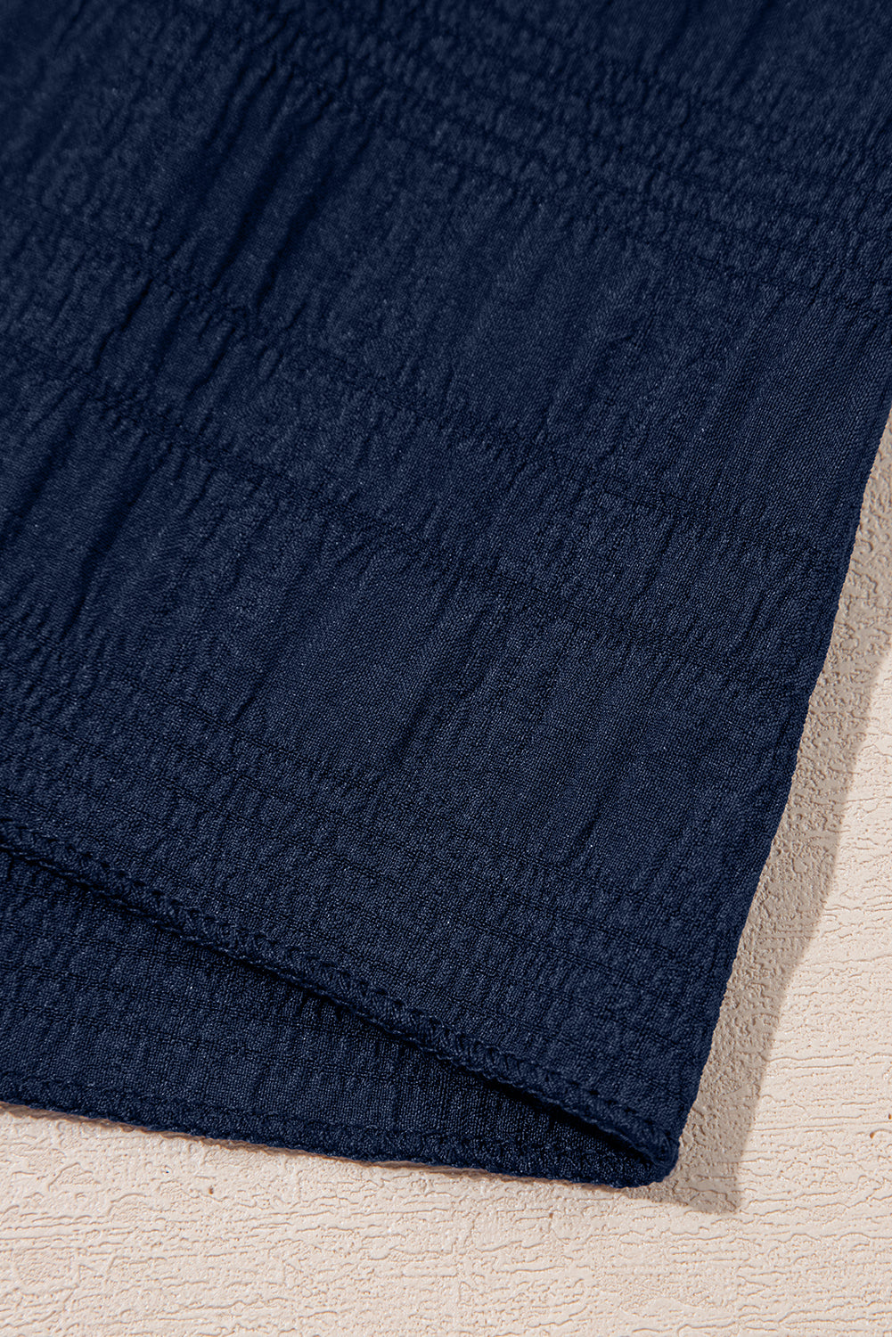 Dark blue Textured Square Neck Top and Shirred High Waist Shorts Set