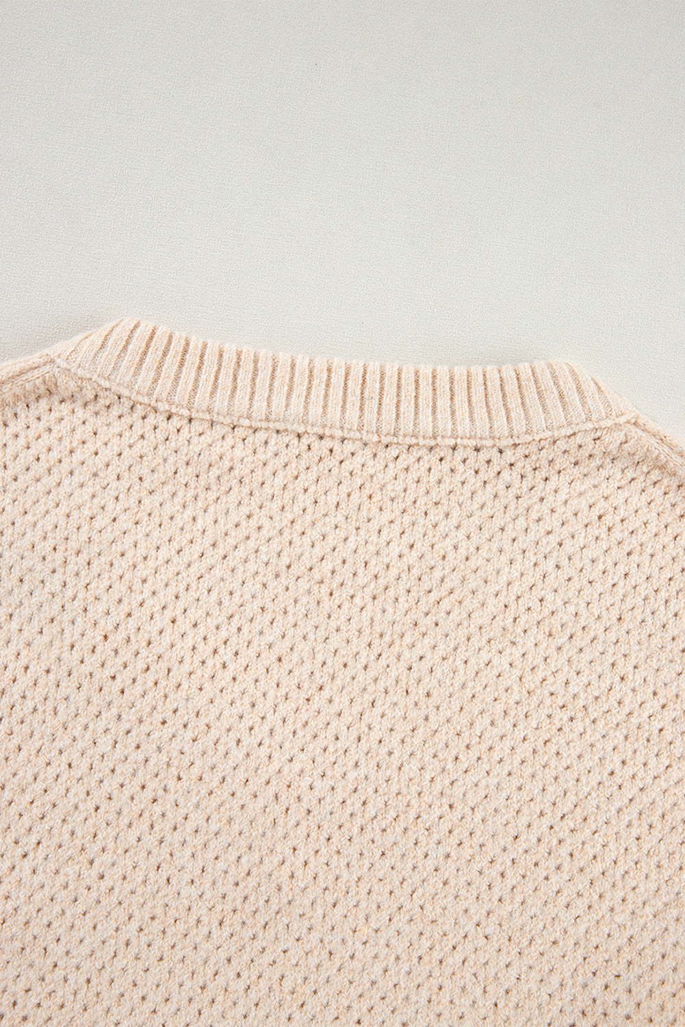 Parchment Loose Eyelet V Neck Drop Shoulder Sweater