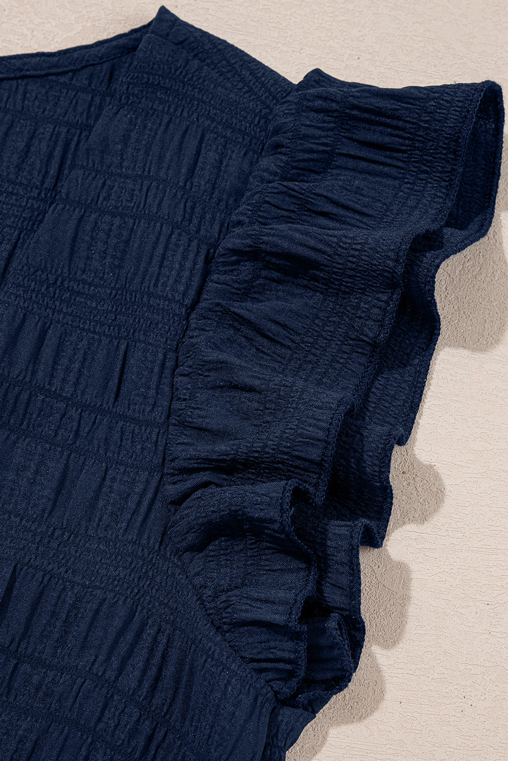 Dark blue Textured Square Neck Top and Shirred High Waist Shorts Set