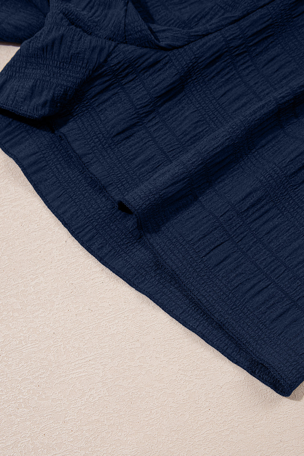 Dark blue Textured Square Neck Top and Shirred High Waist Shorts Set