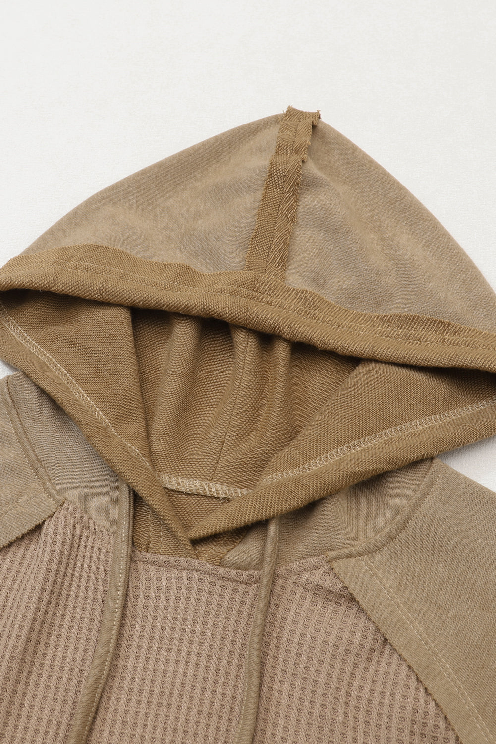 Khaki Waffled Expose Seam Drawstring Hoodie