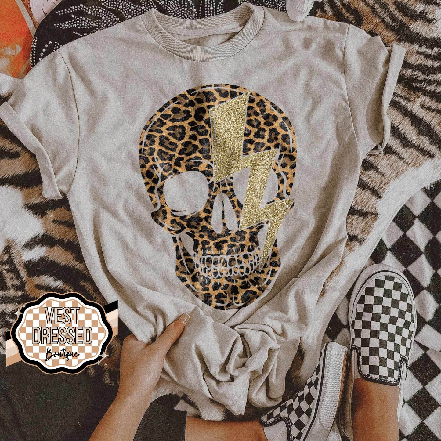 Leopard + Gold Skull Graphic Tee