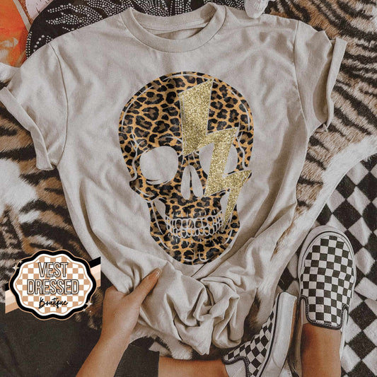 Leopard + Gold Skull Graphic Tee